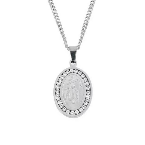 Iced Out Allah Necklace - Silver
